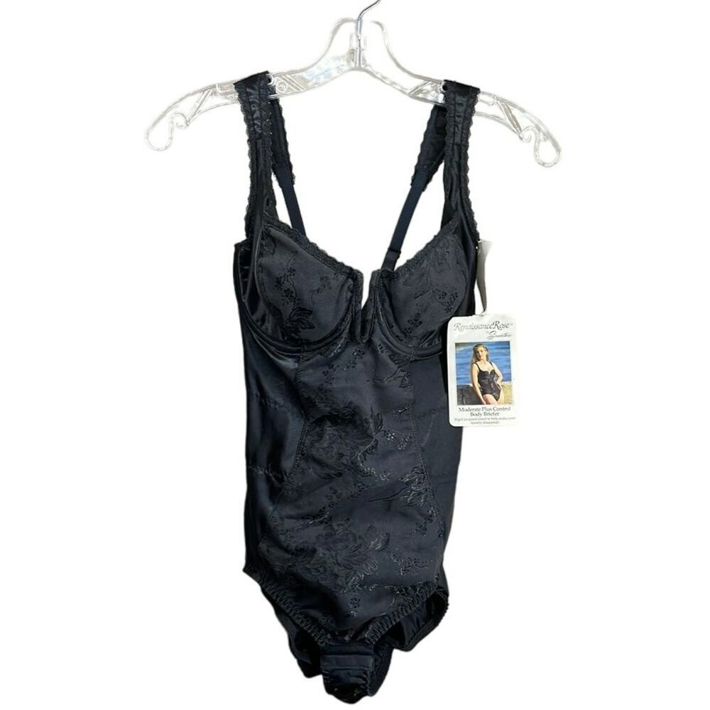 Vtg. 36C Black Renaissance Rose by Smoothie Moderate Plus Control Body Briefer